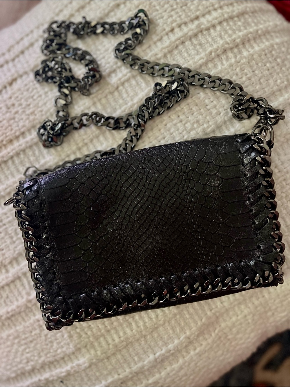 BORSE IN PELLE Genuine leather snake embossed crossbody with chain strap